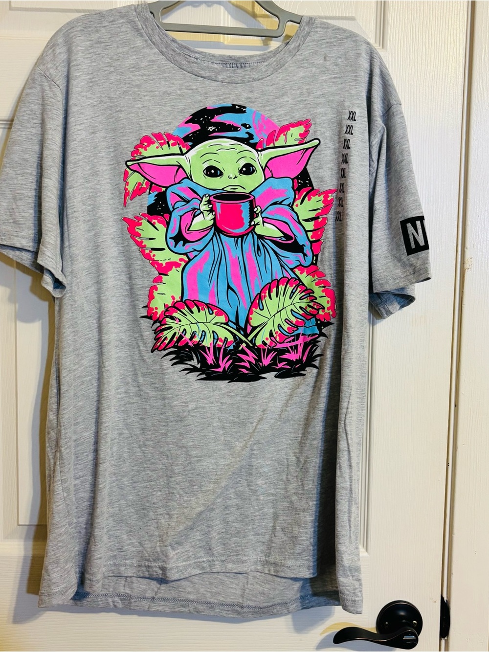 Star Wars Gray Tee with Neon Pink, Neon Blue & Neon Green Baby Yoda Character